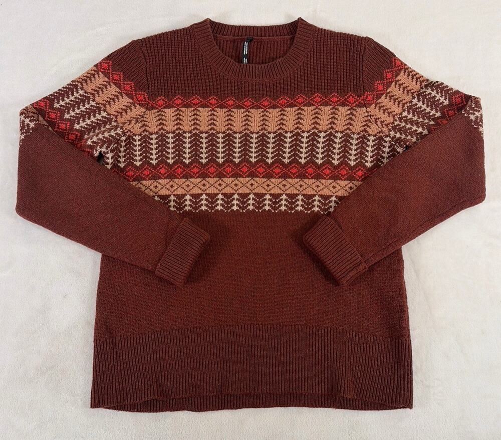 KÜHL Nordik Sweater Small Merino Wool Blend Nordic Fair Isle Brown/Rust Color